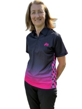 Hens Tartan Gradient Ladies Polo Shirt Black-Pink